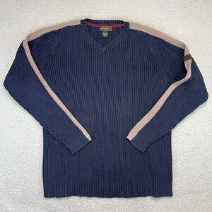 EDDIE BAUER Vtg VNeck Cotton Rib Knit Sweater XLT Tall 90s y2k Australia Logo